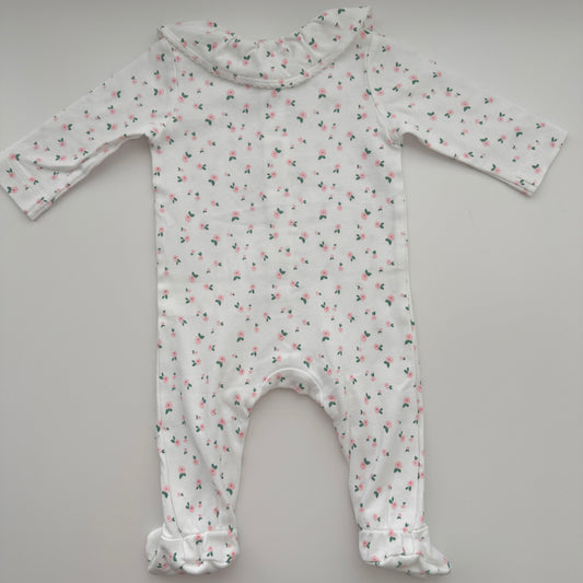 Manor Baby Strampler mit Blumenmuster & Kragen – Weiss/Rosa – Gr. 62