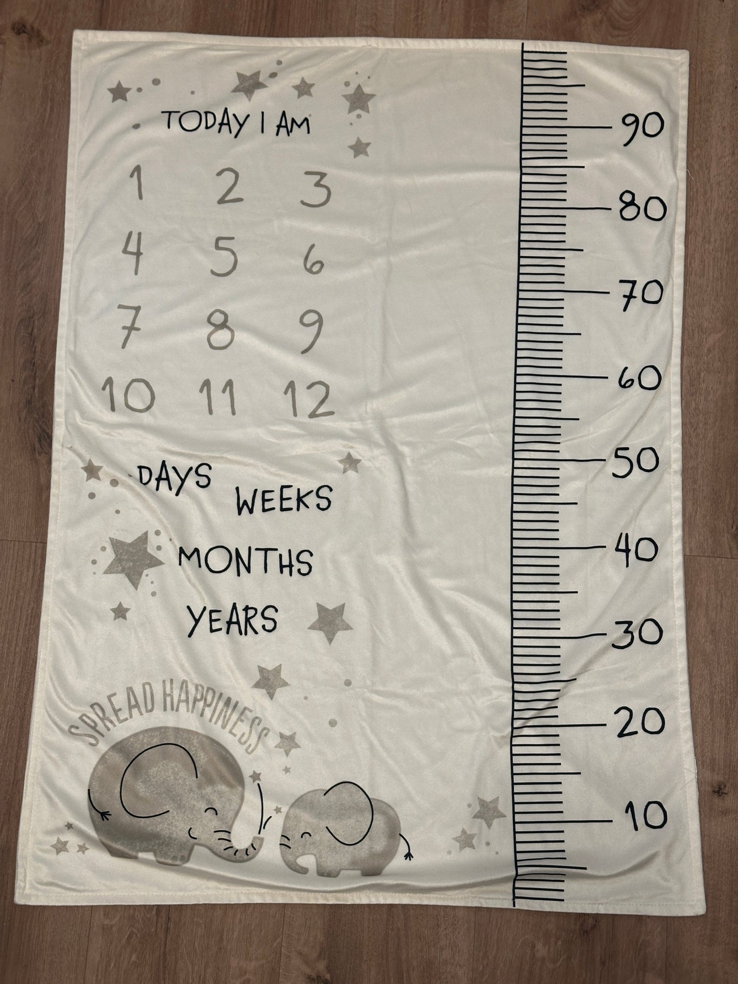 Baby Meilenstein-Decke mit Elefantenmotiv 70x100 cm