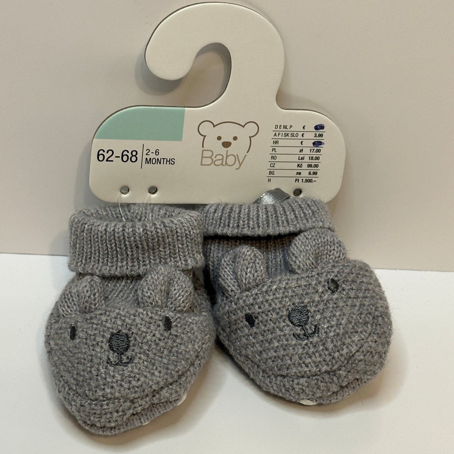 Baby Strickschuhe mit Bärenmotiv Gr. 62–68
