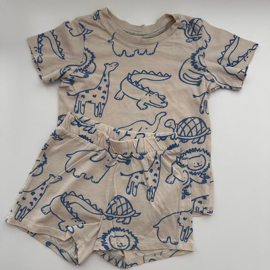 H&M Jungen Sommer-Set T-Shirt & Shorts mit Tierprint Beige/Blau – Gr. 98