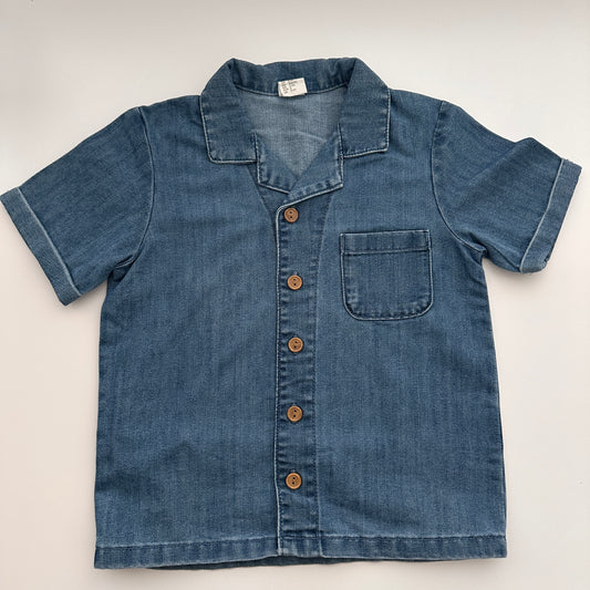 H&M Jungen Kurzarmhemd in Denim-Optik Blau – Gr. 98