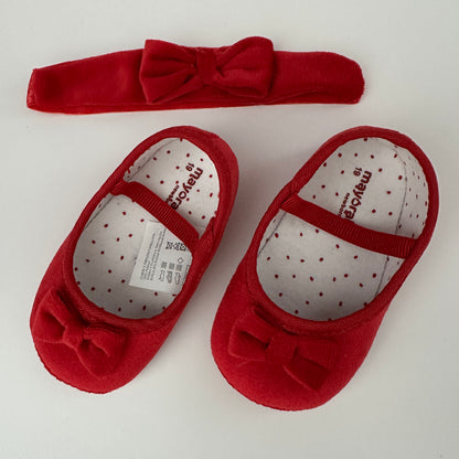 Baby Schuhe & Stirnband Set Rot Gr. 19