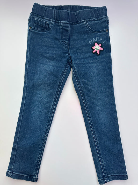 Kinder Jeans mit elastischem Bund & Happy-Blumenmotiv – Grösse 104