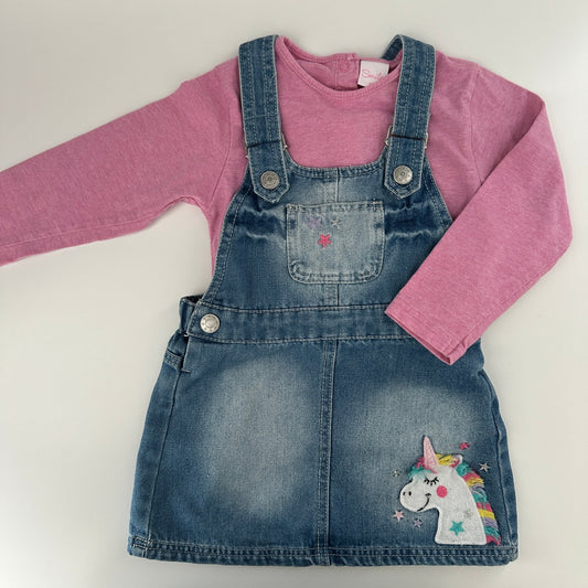 Baby Set Jeanskleid & Langarmshirt Einhorn Gr. 92