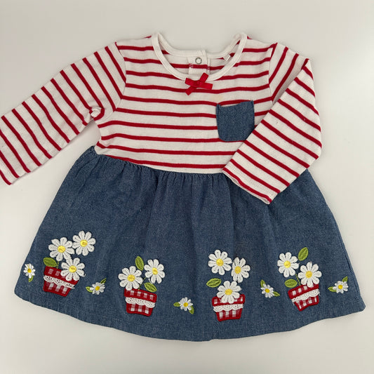 Baby Kleid gestreift rot/weiss mit Jeansrock Gr. 68