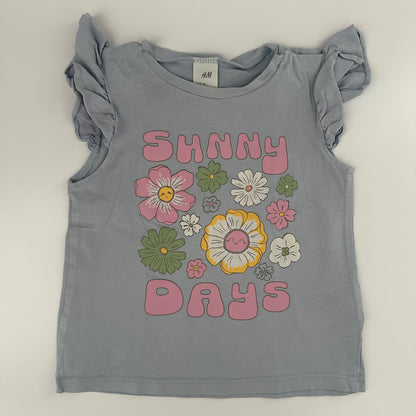 Blaues T-Shirt von H&M mit Blumenmuster Gr. 86