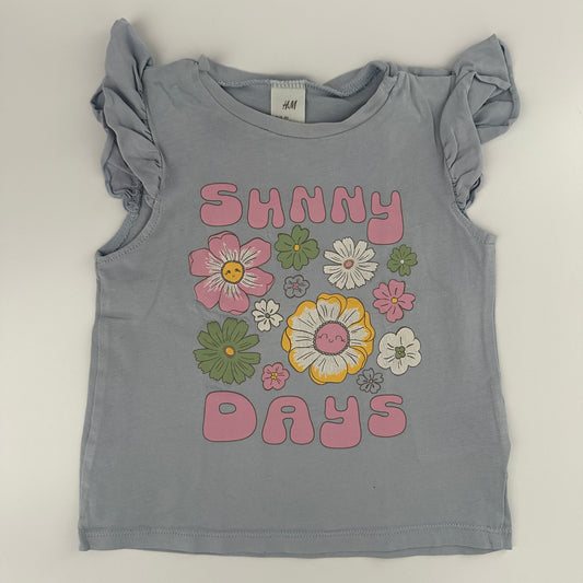 Blaues T-Shirt von H&M mit Blumenmuster Gr. 86
