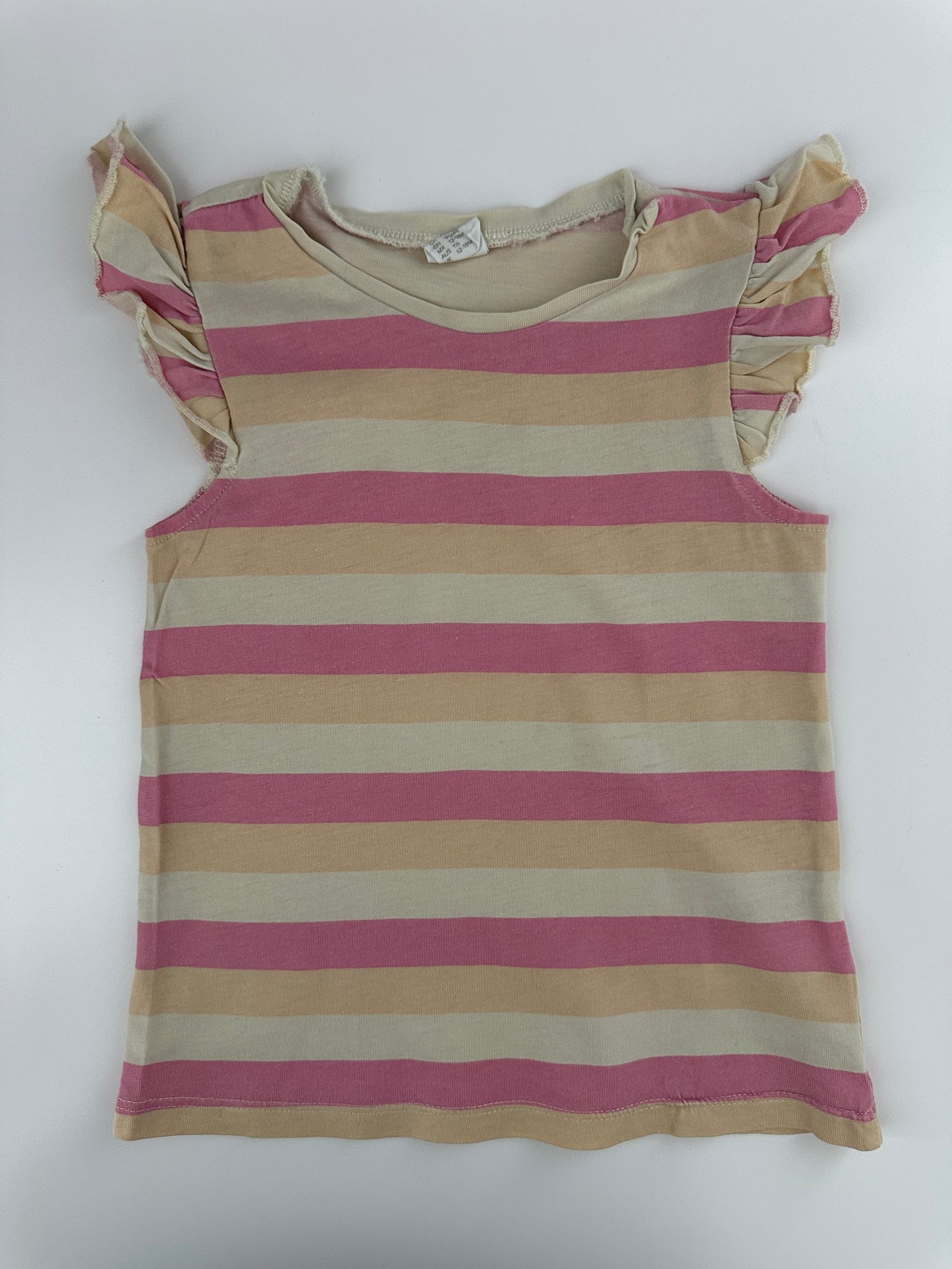 H&M T-Shirt Gestreift Rosa/Beige mit Volantärmeln Gr. 86