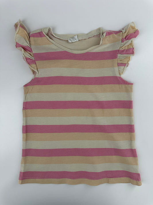 H&M T-Shirt Gestreift Rosa/Beige mit Volantärmeln Gr. 86