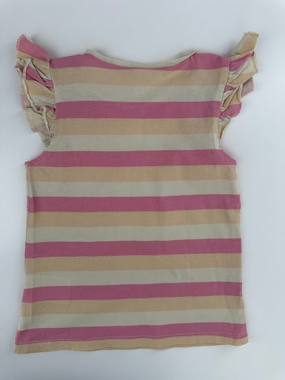 H&M T-Shirt Gestreift Rosa/Beige mit Volantärmeln Gr. 86