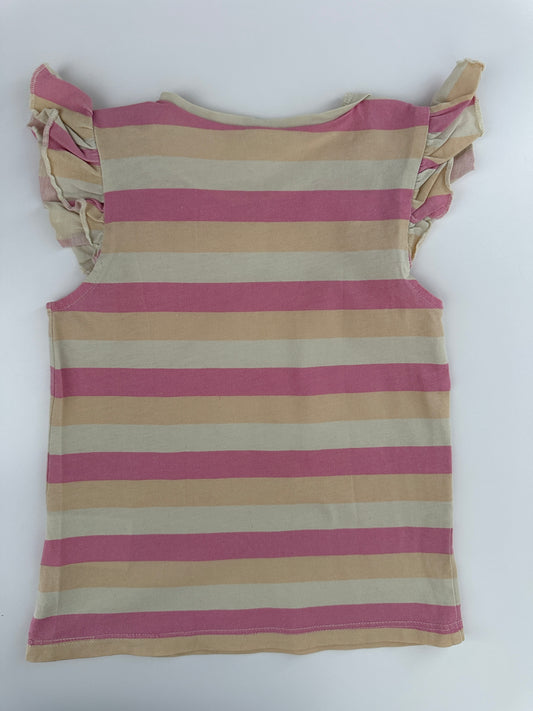 H&M T-Shirt Gestreift Rosa/Beige mit Volantärmeln Gr. 86