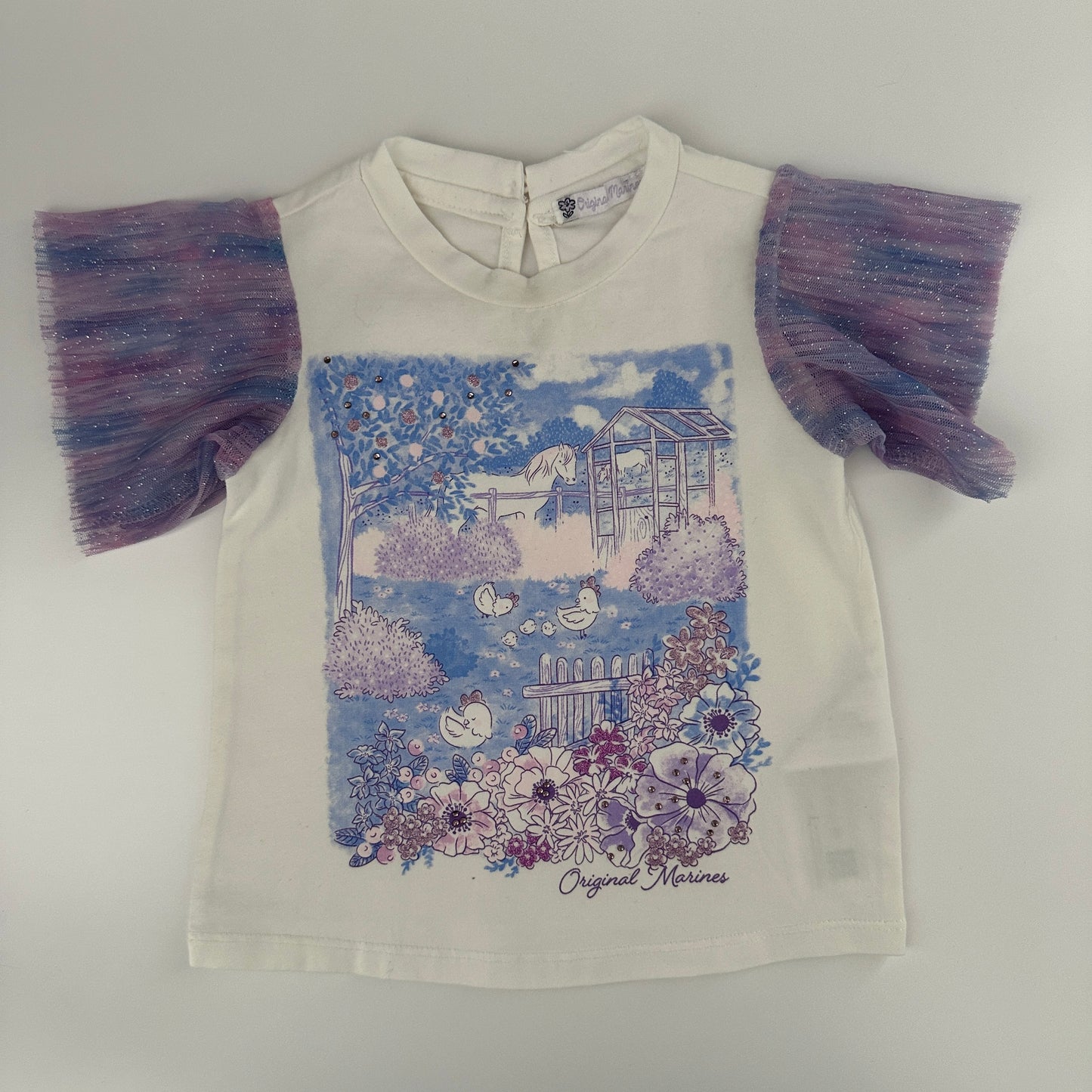 Original Marines T-Shirt Weiss mit Print & Glitzerärmeln Gr. 62/68 (3-6 Mt)