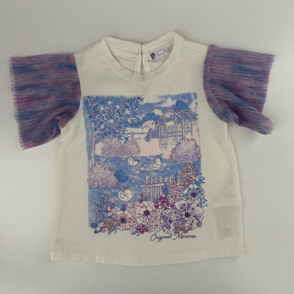 Original Marines T-Shirt Weiss mit Print & Glitzerärmeln Gr. 62/68 (3-6 Mt)