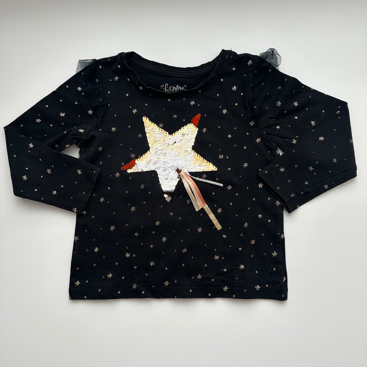 C&A Langarmshirt Gr. 104 – Schwarz mit Wendepailletten-Stern