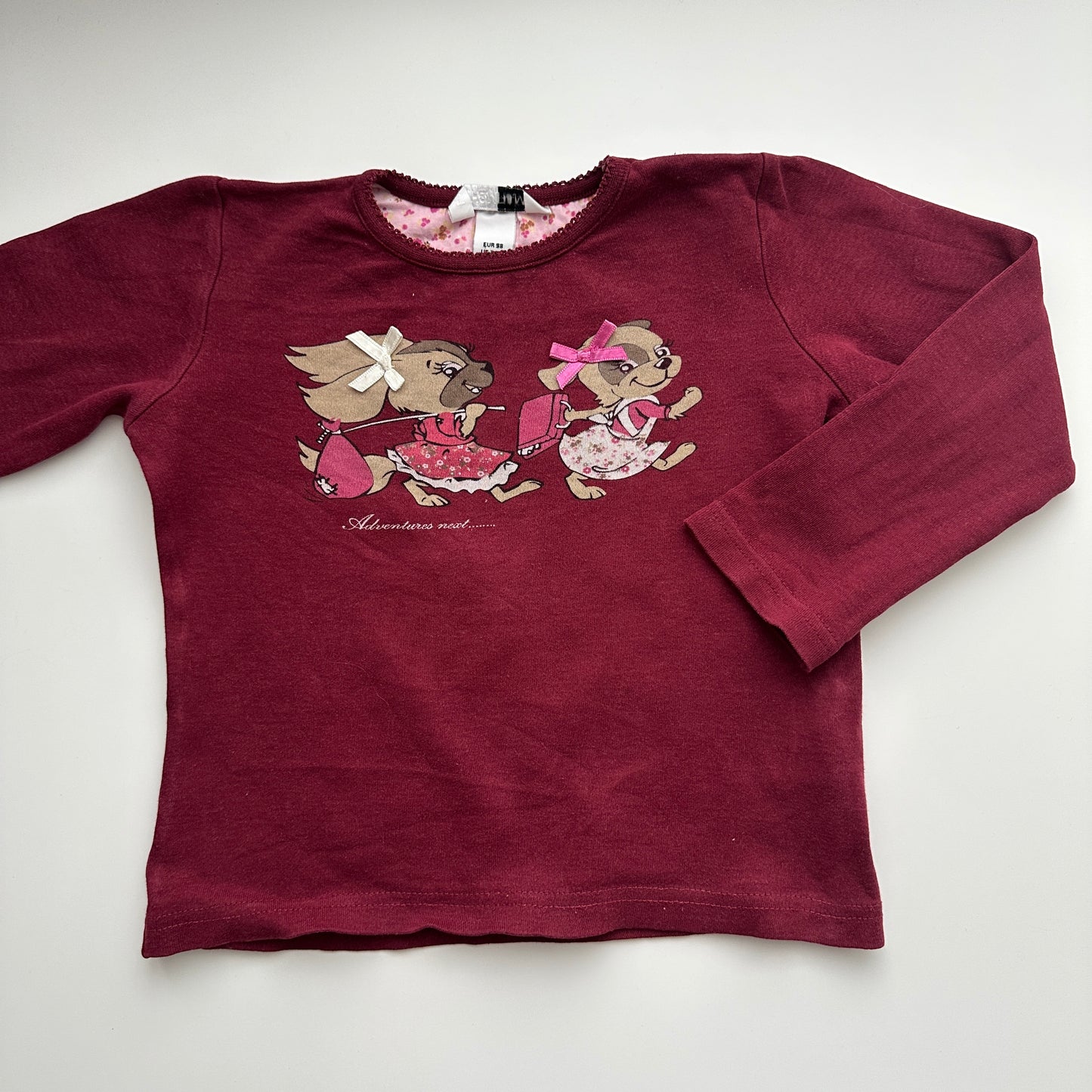 H&M Langarmshirt Bordeaux Gr. 98 – Hunde Motiv