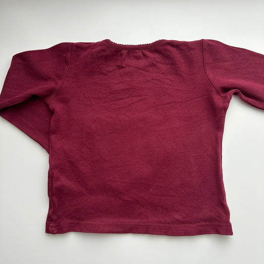 H&M Langarmshirt Bordeaux Gr. 98 – Hunde Motiv