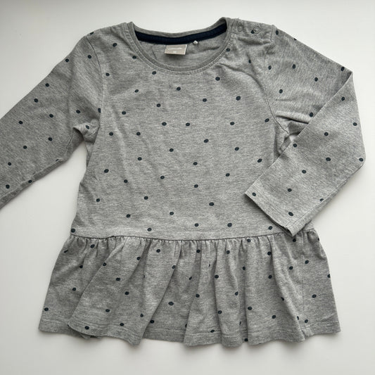 Smile Kleid Grau Gepunktet Gr. 98 – Langarm mit Volantsaum