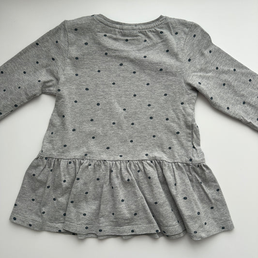 Smile Kleid Grau Gepunktet Gr. 98 – Langarm mit Volantsaum