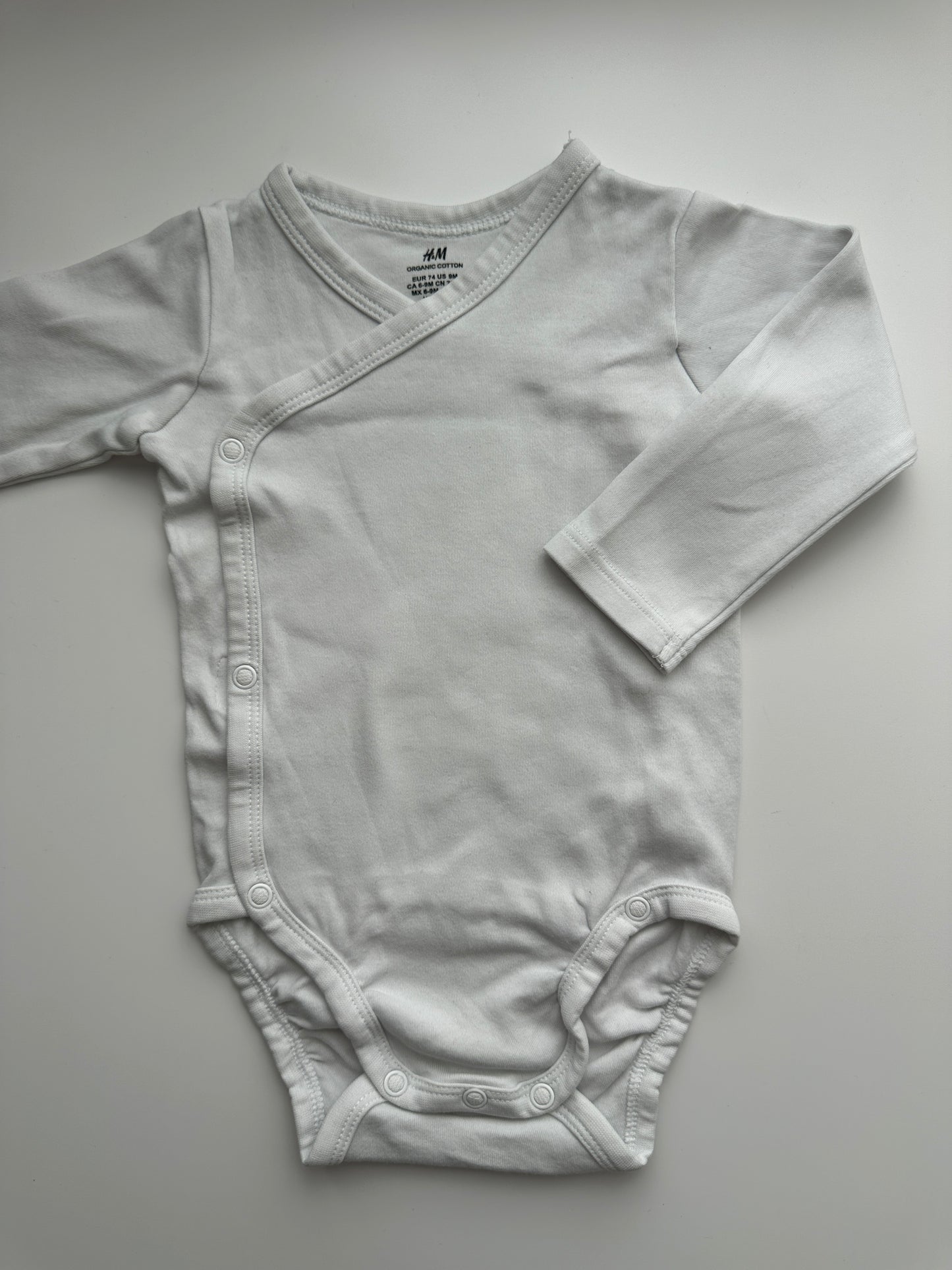 H&M Wickelbody Weiss Langarm Bio-Baumwolle Gr. 74