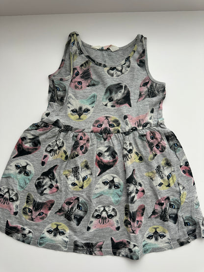 H&M Katzen Kleid Grau Gr. 98/104