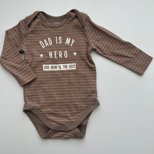 C&A Baby Langarmbody Dad Is My Hero Braun Gestreift Gr. 62