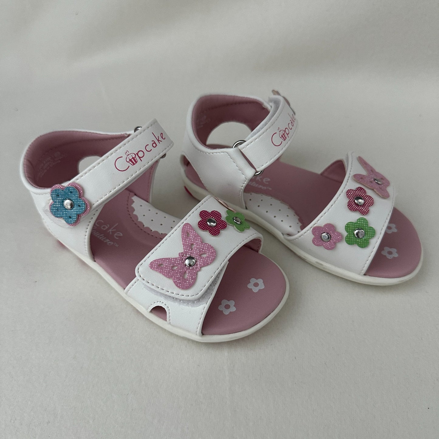 Mädchen Sandalen Cupcake Weiss Rosa mit Blumen Gr. 23