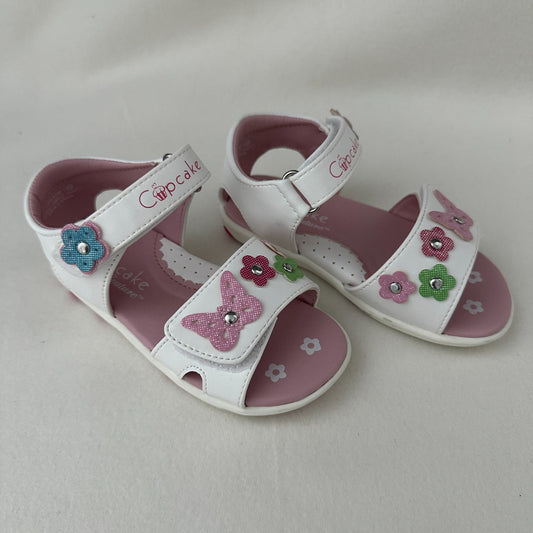 Mädchen Sandalen Cupcake Weiss Rosa mit Blumen Gr. 23