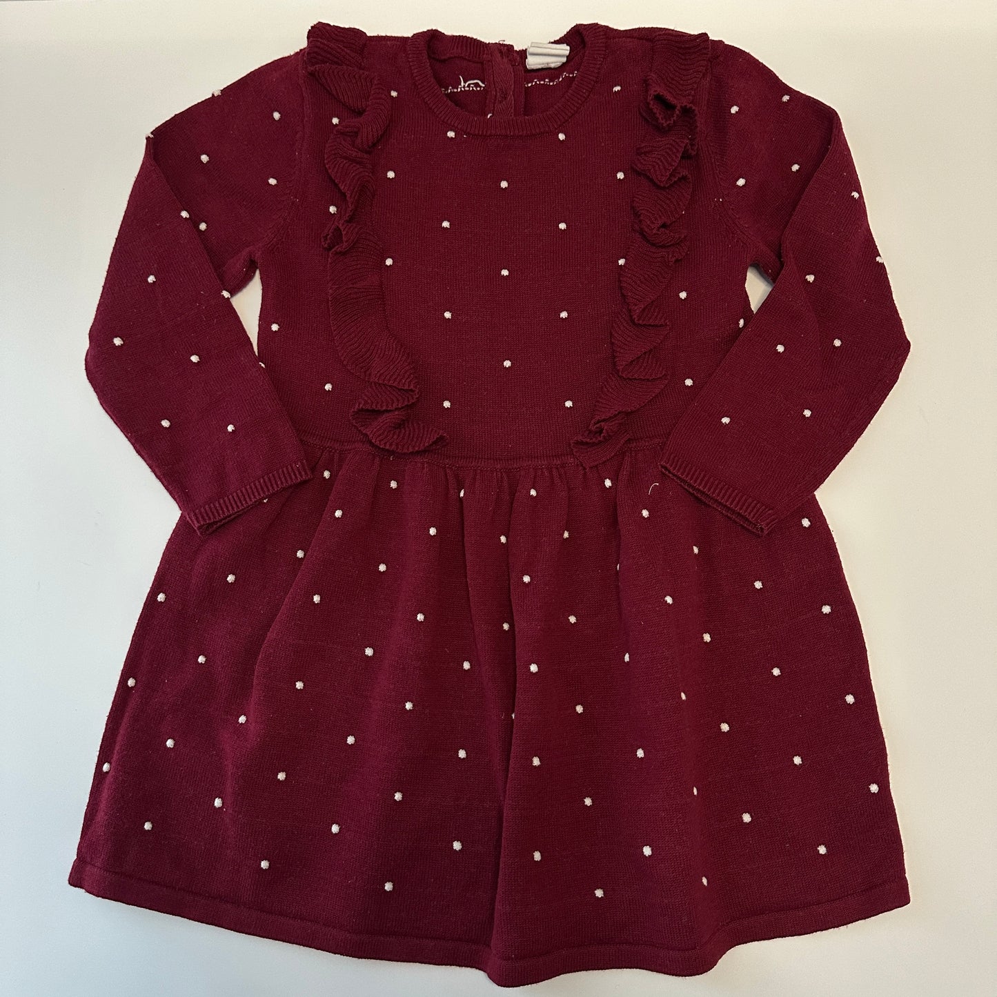 H&M Strickkleid 92 | Bordeaux mit Punkten | 100% Baumwolle