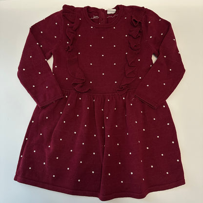 H&M Strickkleid 92 | Bordeaux mit Punkten | 100% Baumwolle