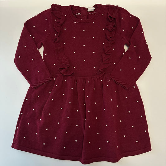 H&M Strickkleid 92 | Bordeaux mit Punkten | 100% Baumwolle