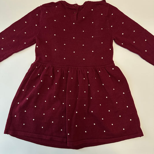 H&M Strickkleid 92 | Bordeaux mit Punkten | 100% Baumwolle