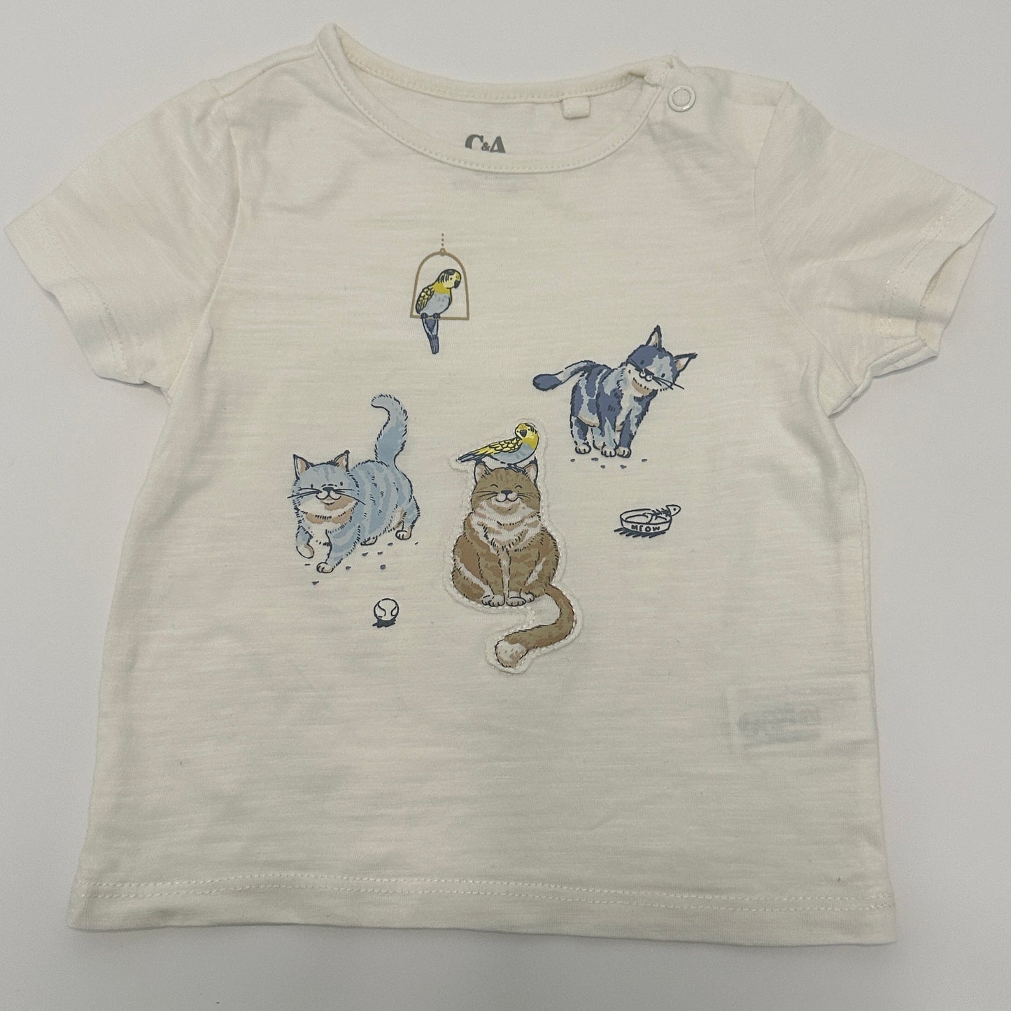 Kurzarm Babyshirt mit Katzenmotiv  Gr. 68