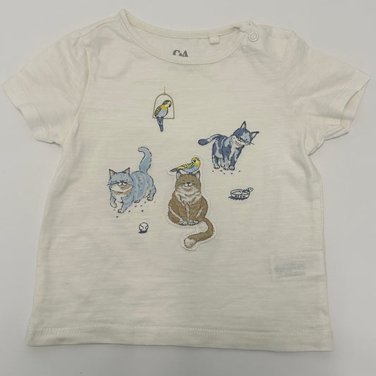 Kurzarm Babyshirt mit Katzenmotiv  Gr. 68