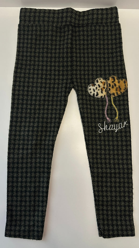 Mädchen Hose mit Herz Muster Grün/Schwarz Gr. 134/140