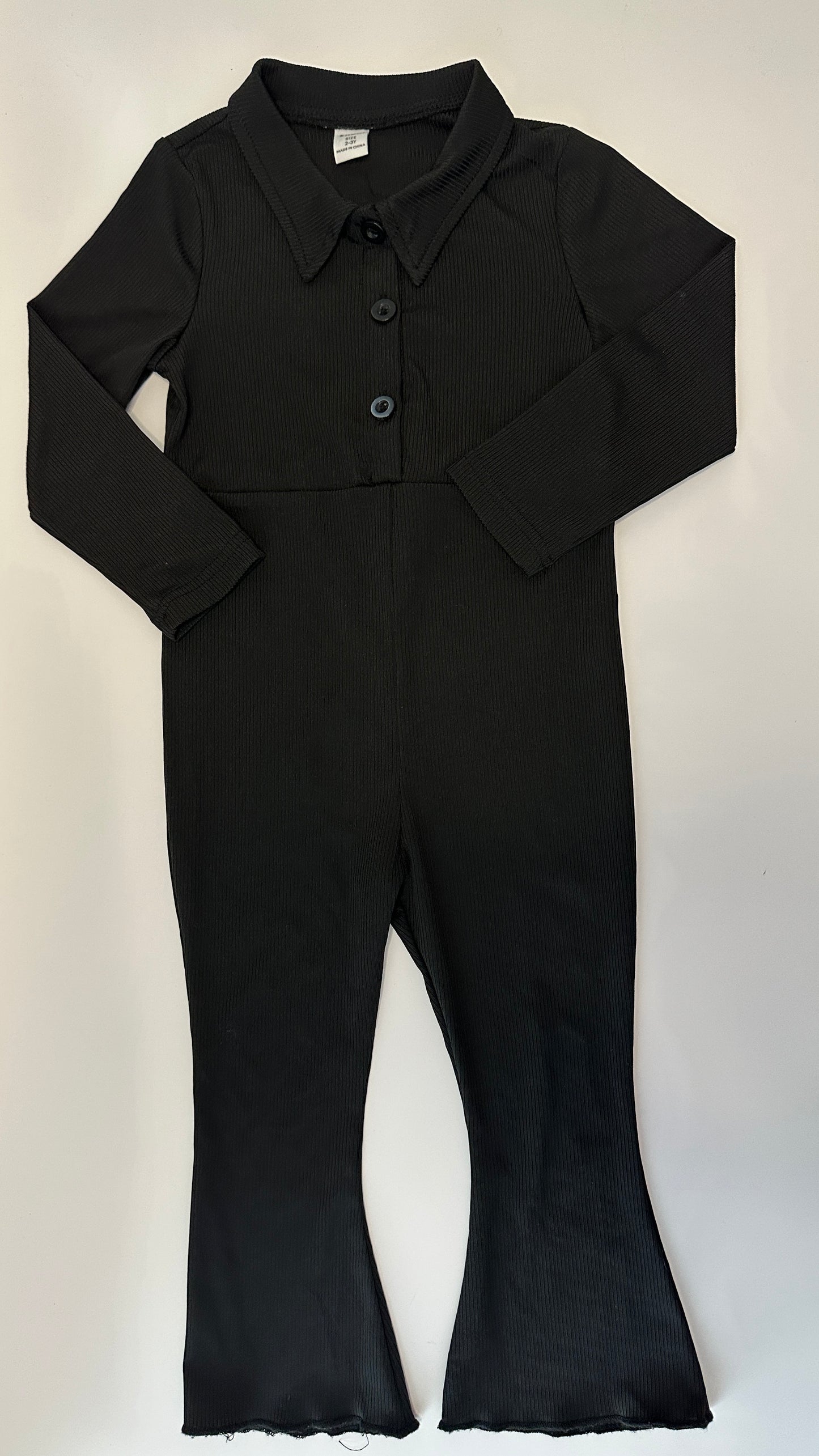 Jumpsuit Schwarz Ripp mit Kragen Gr. 98