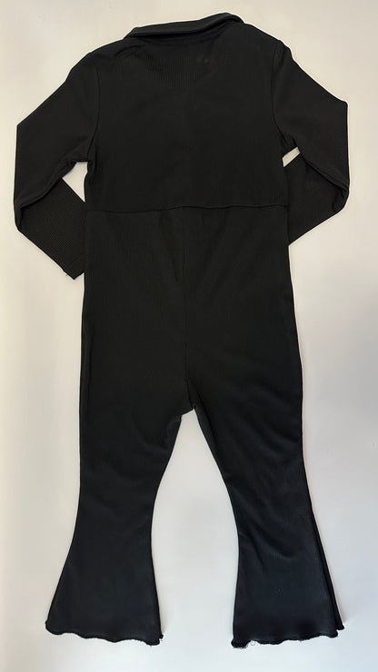 Jumpsuit Schwarz Ripp mit Kragen Gr. 98