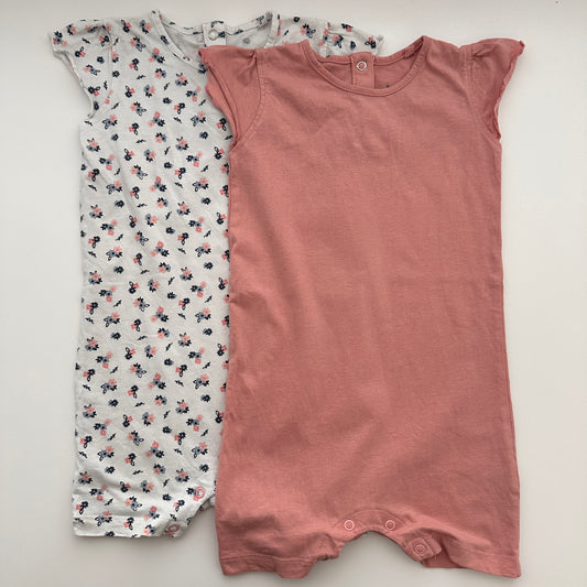 Lupilu 2er-Set Baby Kurzarm-Spieler Rosa & Blumen Gr. 92