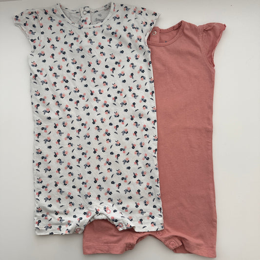 Lupilu 2er-Set Baby Kurzarm-Spieler Rosa & Blumen Gr. 92