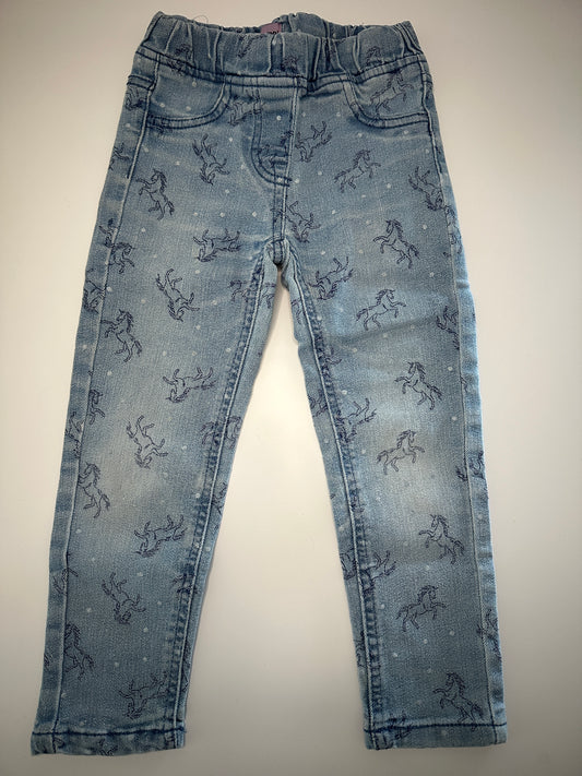 Jeans-Leggings mit Pferdemuster Gr. 104