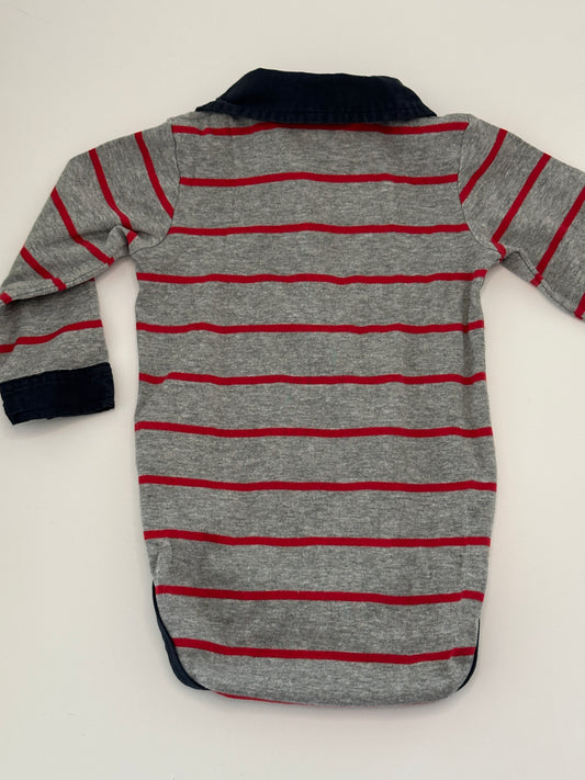 Langarmbody mit Kragen in Grau-Rot gestreift Gr. 74