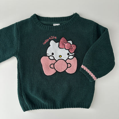 Hello Kitty Chenille Pullover Dunkelgrün Gr. 92