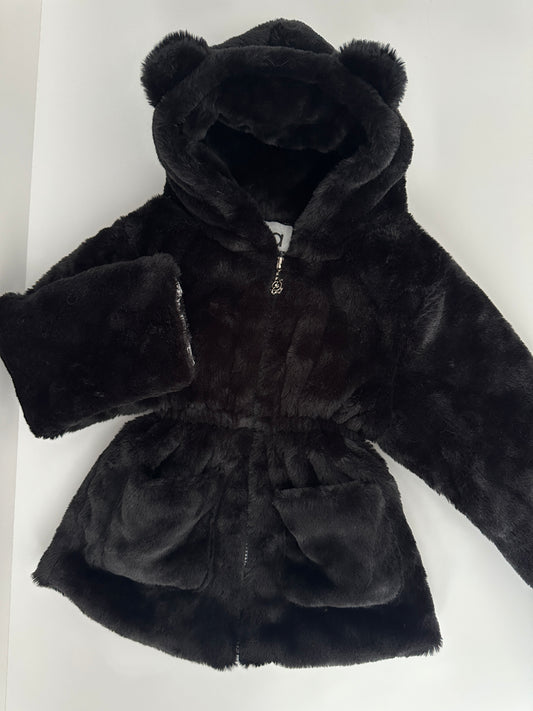 Kuschelige Teddyjacke Schwarz mit Bärenohren Gr. 120 – Kunstfelljacke