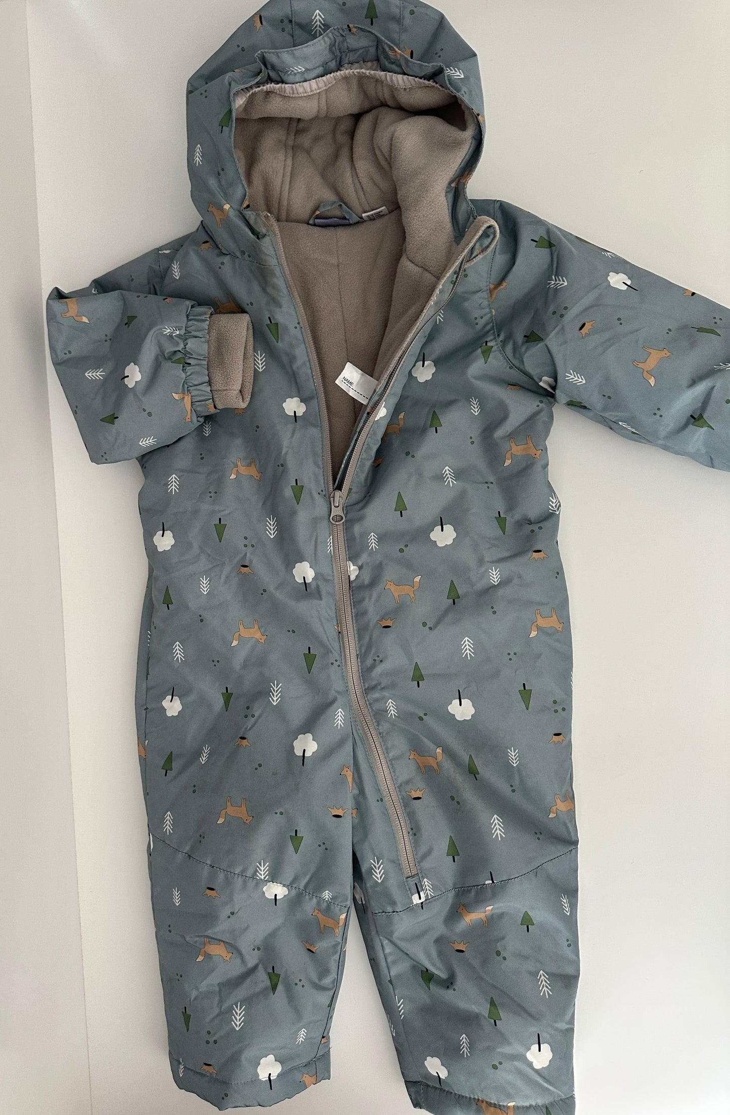 Winteroverall Waldtiere Grau Gr. 86 – Gefütterter Schneeanzug mit Kapuze