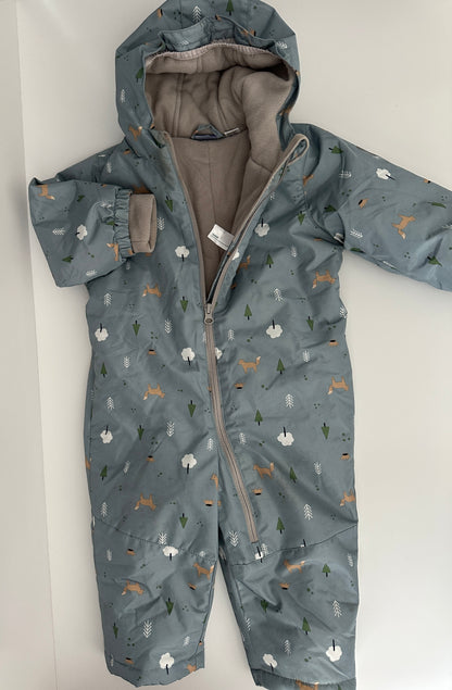 Winteroverall Waldtiere Grau Gr. 86 – Gefütterter Schneeanzug mit Kapuze