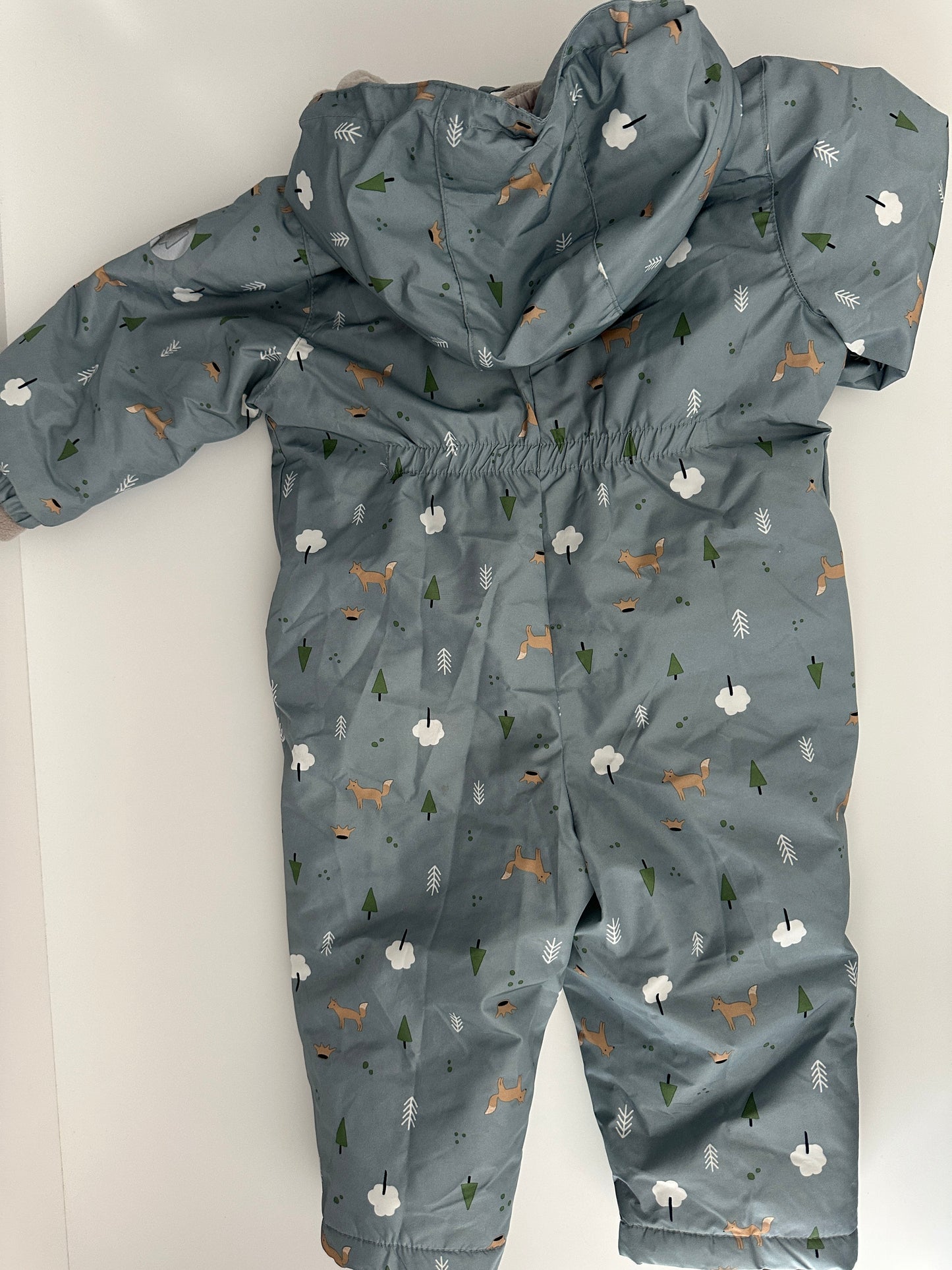 Winteroverall Waldtiere Grau Gr. 86 – Gefütterter Schneeanzug mit Kapuze