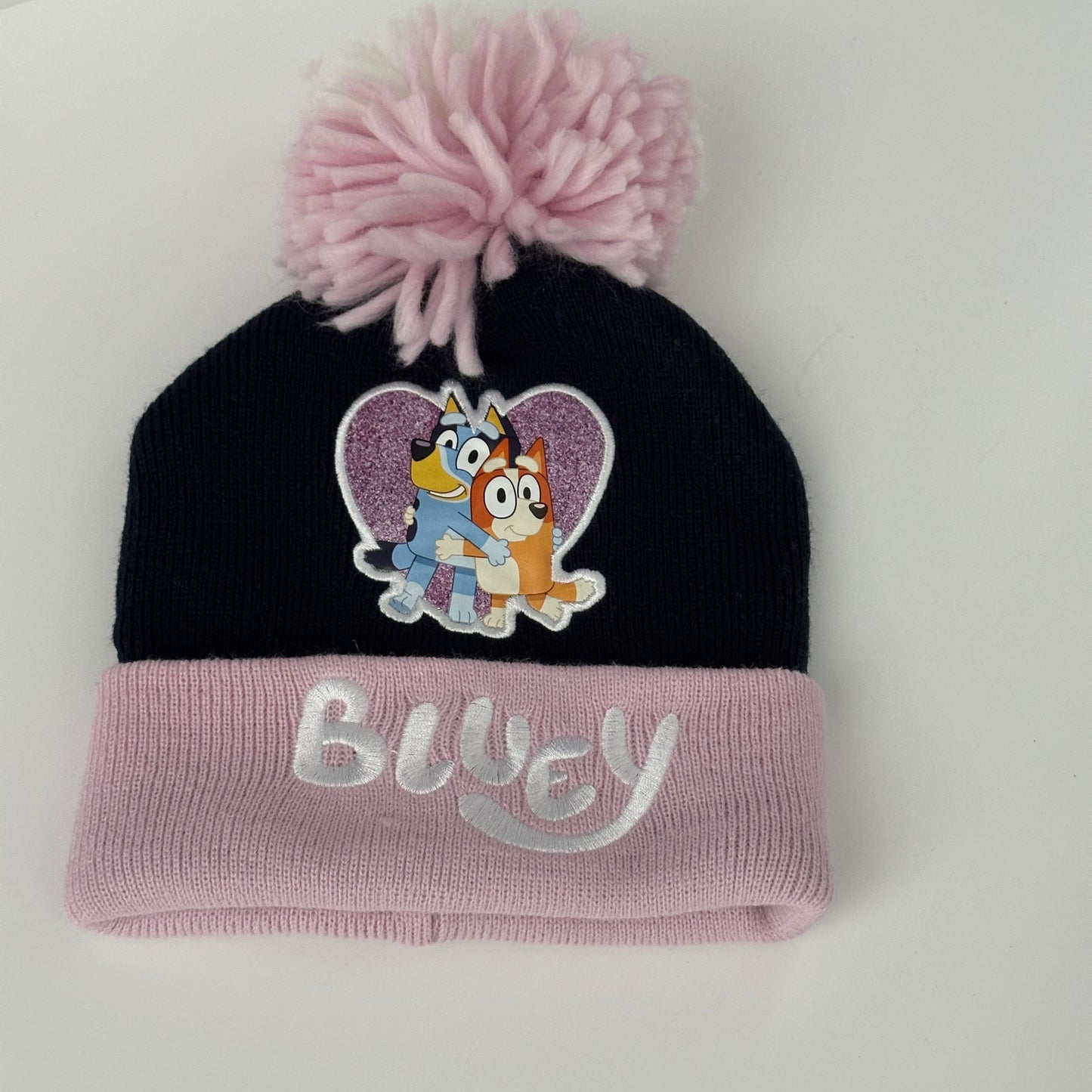 Bluey Wintermütze Schwarz-Rosa Gr. 98/104 – Bommelmütze