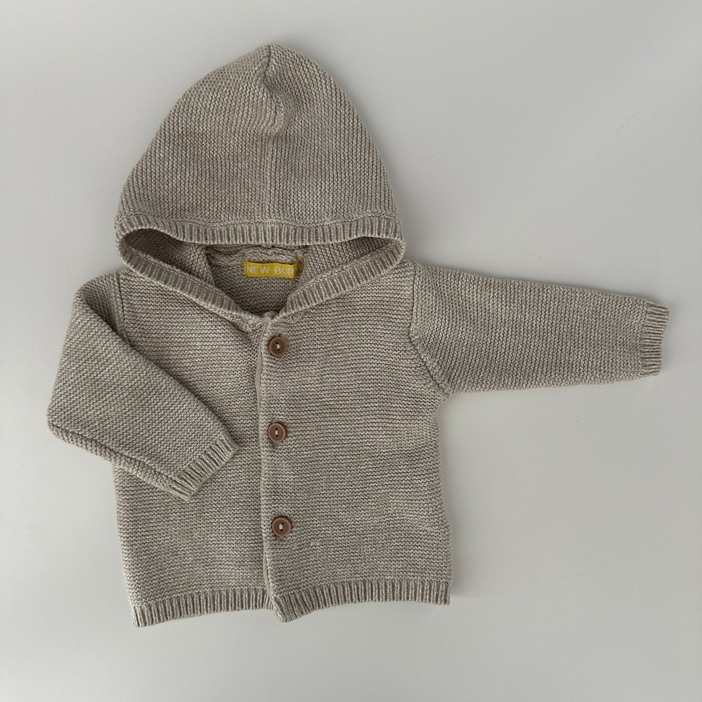 Baby Strickjacke mit Kapuze Beige Gr. 56 – Baumwolle