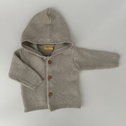Baby Strickjacke mit Kapuze Beige Gr. 56 – Baumwolle