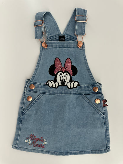 Disney Minnie Maus Latzkleid Jeans Gr. 98 – Glitzer Schleife