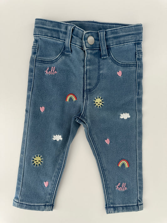 Baby Jeans mit Stickerei Gr. 68 – Regenbogen & Herzen